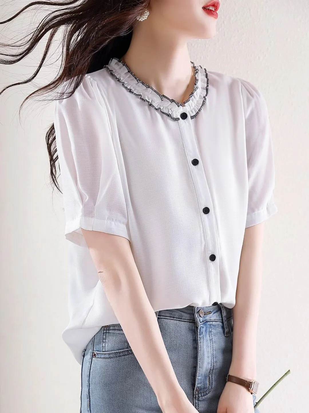 Versatile Chiffon Short-sleeved Shirt