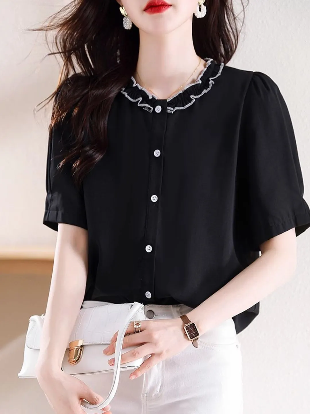 Versatile Chiffon Short-sleeved Shirt