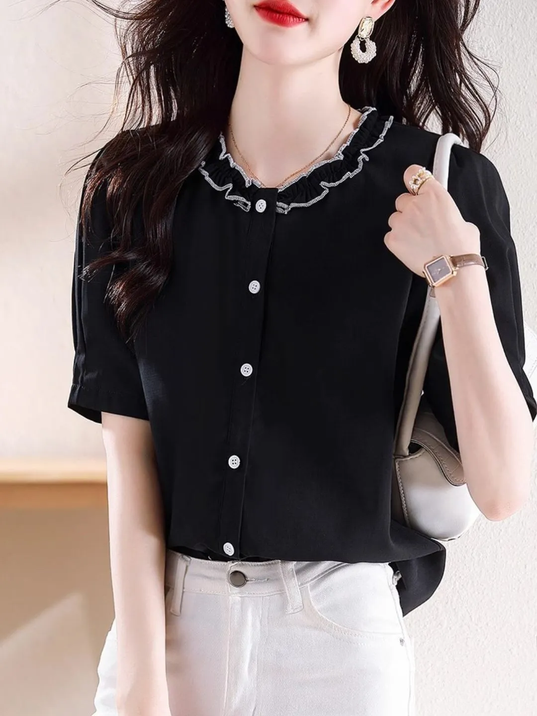 Versatile Chiffon Short-sleeved Shirt