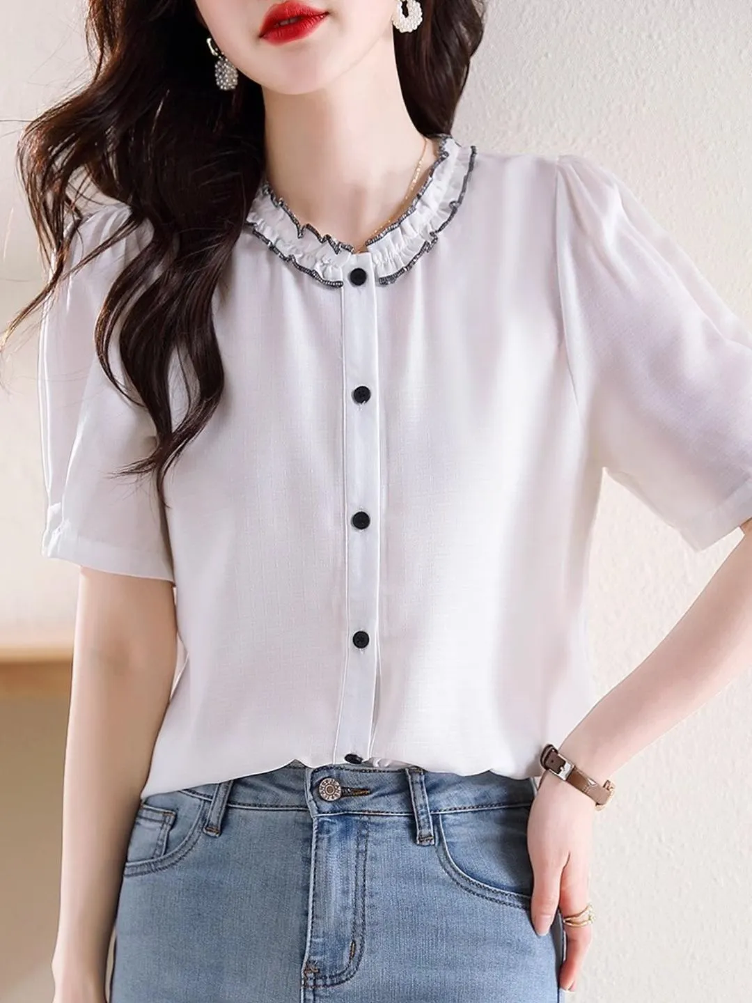 Versatile Chiffon Short-sleeved Shirt
