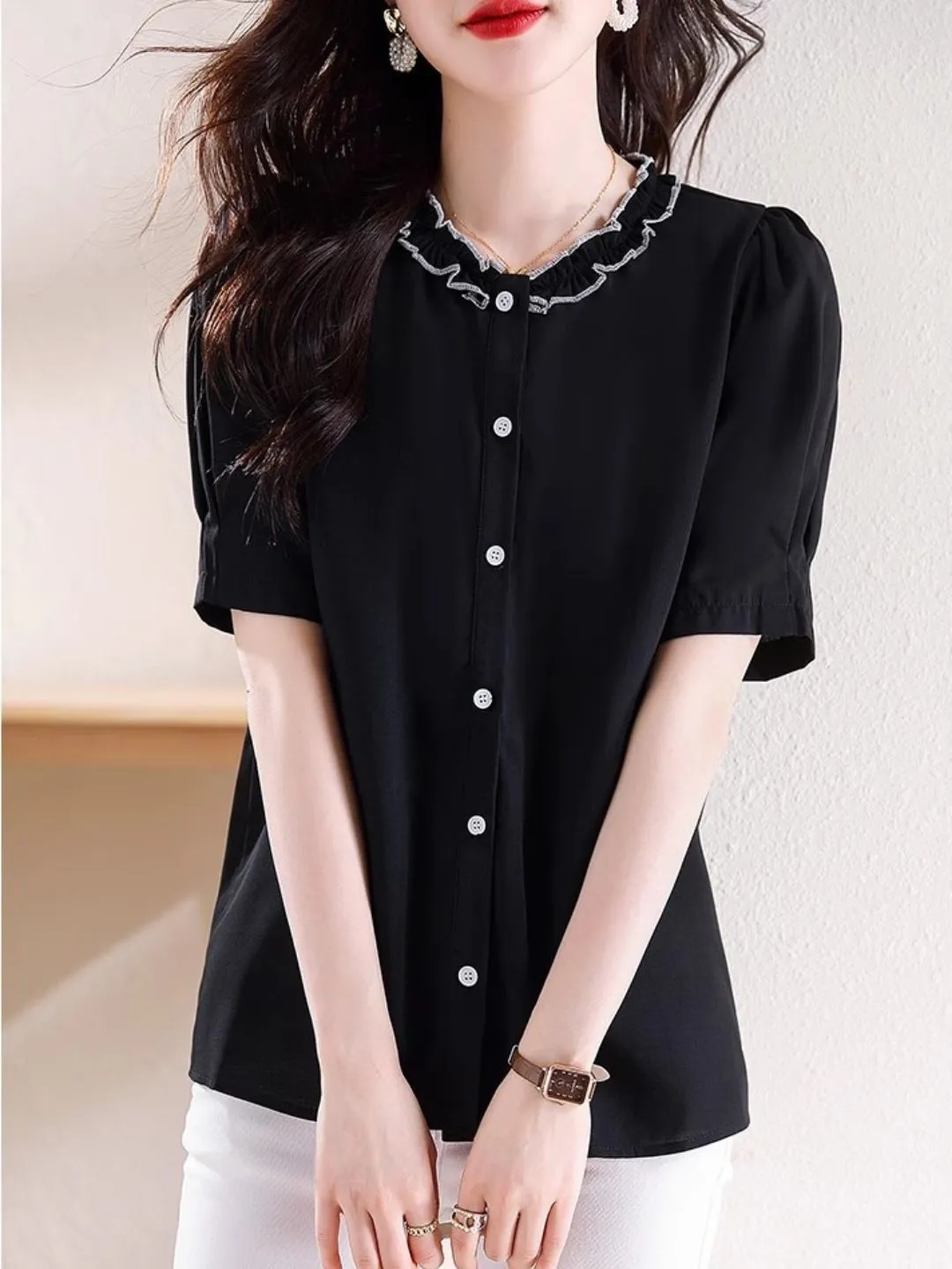 Versatile Chiffon Short-sleeved Shirt