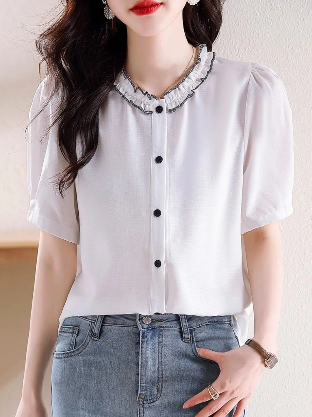 Versatile Chiffon Short-sleeved Shirt