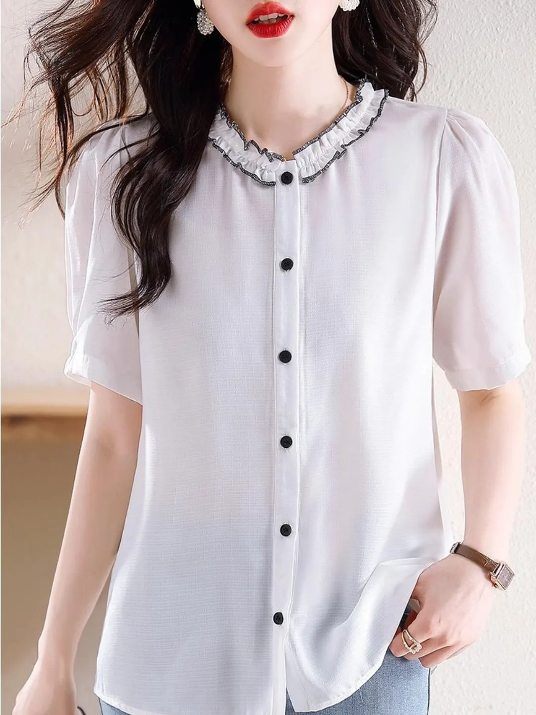 Versatile Chiffon Short-sleeved Shirt