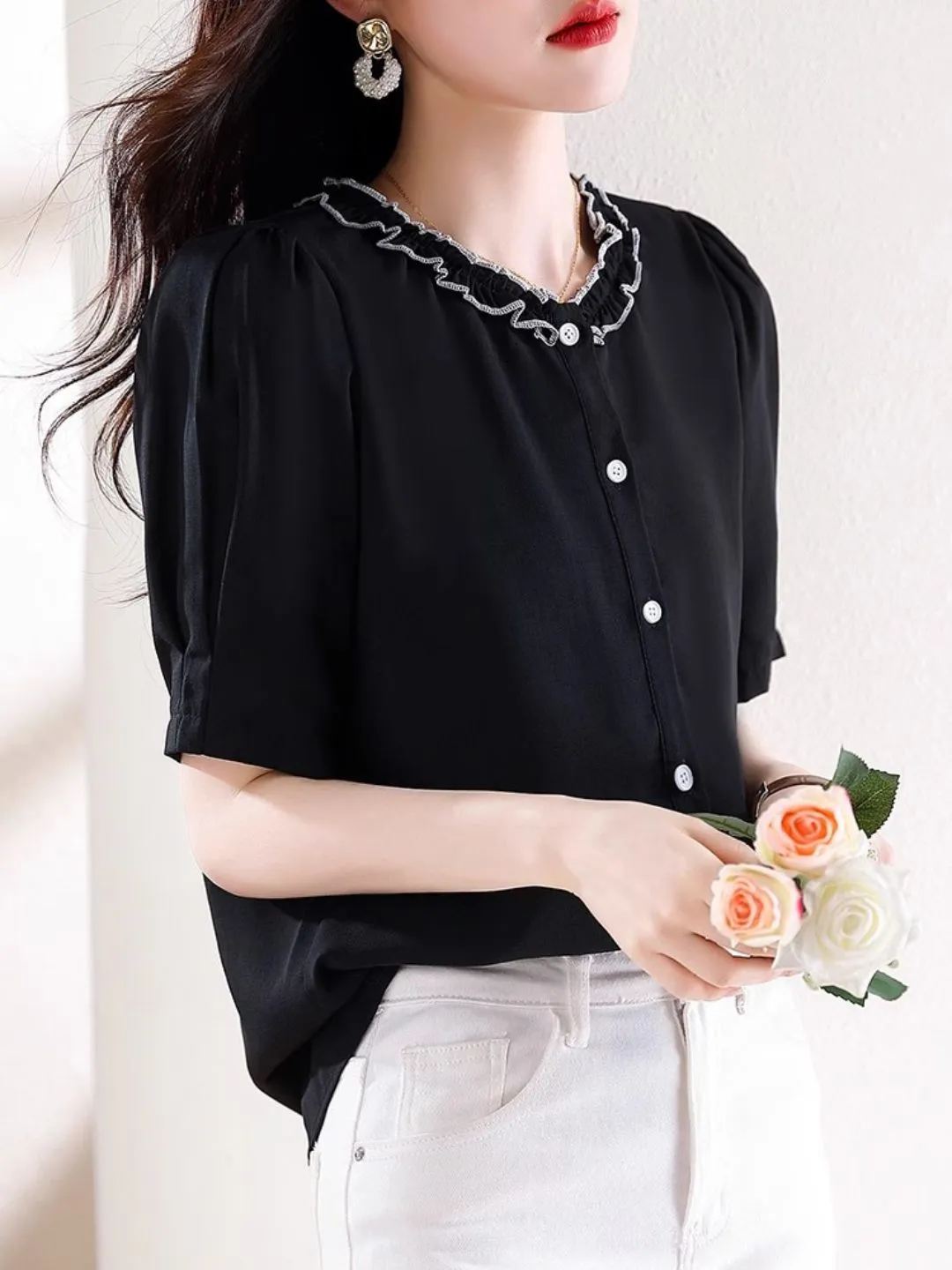 Versatile Chiffon Short-sleeved Shirt