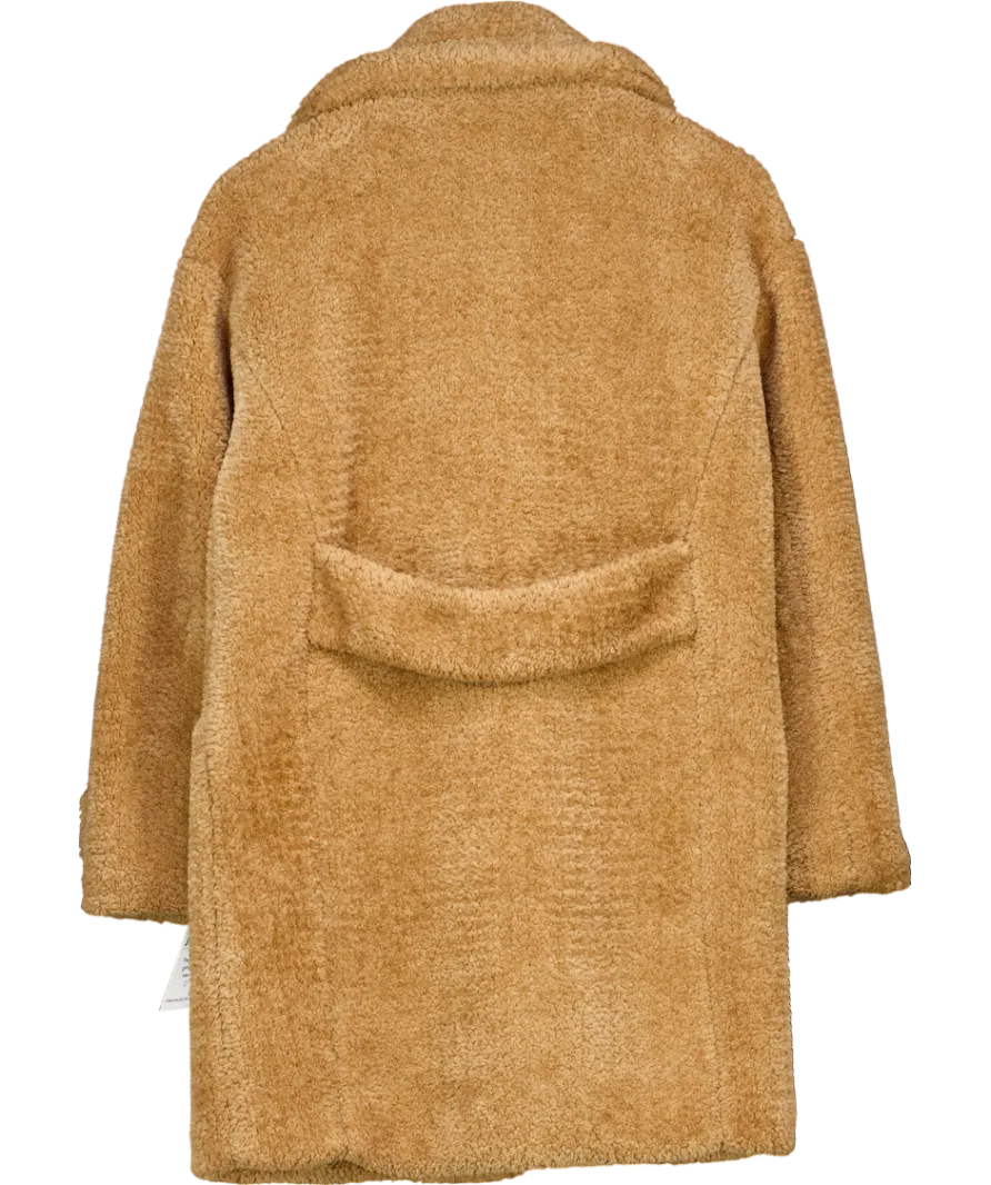 Warehouse Brown Double Breasted Midi Teddy Coat UK 8