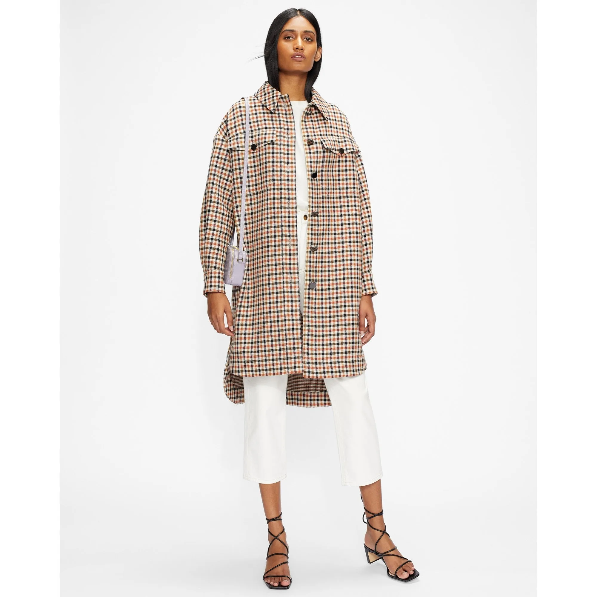 Women Wmo-Afya-Long Oversized Check Shacket - Lt-Brown