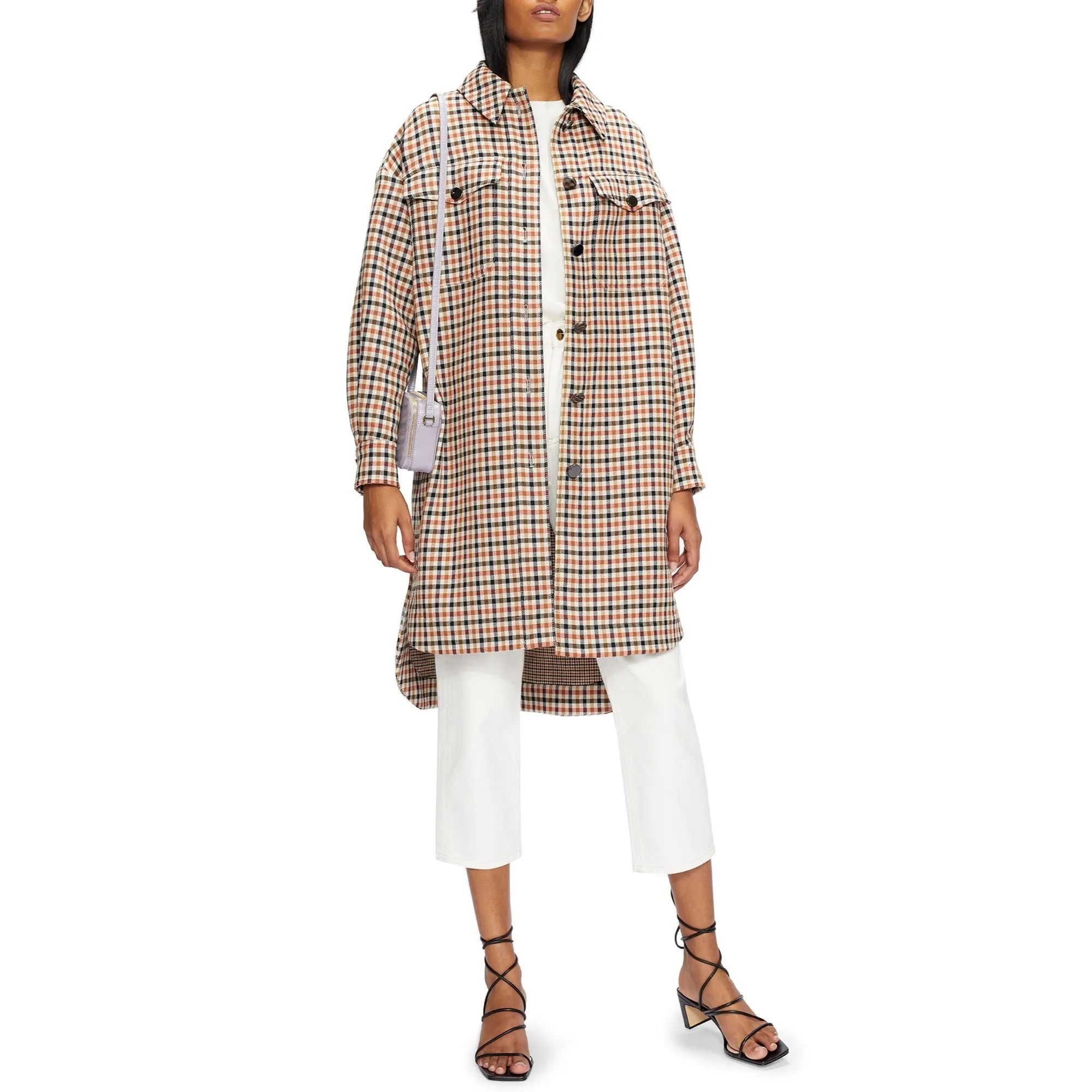 Women Wmo-Afya-Long Oversized Check Shacket - Lt-Brown