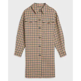 Women Wmo-Afya-Long Oversized Check Shacket - Lt-Brown