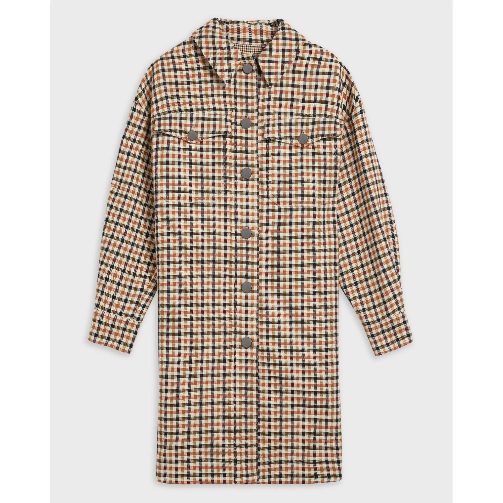 Women Wmo-Afya-Long Oversized Check Shacket - Lt-Brown
